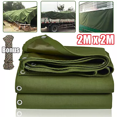 Waterproof Canvas Tarp Tarpaulin Sun Blocked Heavy Duty Roofing Truck Cover 2X2M • $28.89