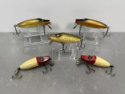 Lot Of 5 Vintage PAW-PAW Wood  LIPPY JOE  Glasseye FISHING LURES • $22.50