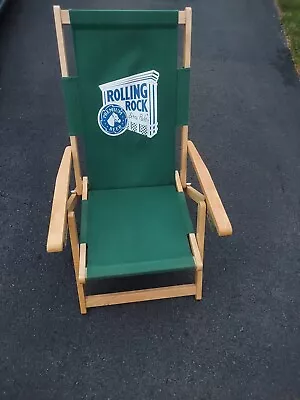 Vintage Folding Rolling Rock Beach Deck Lounge Chair Green Canvas • $99