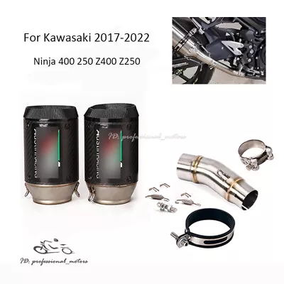 Slip For Kawasaki Z400 Ninja 400 250 2017-2022 Carbon Exhaust Tips Mid Link Pipe • $123.16