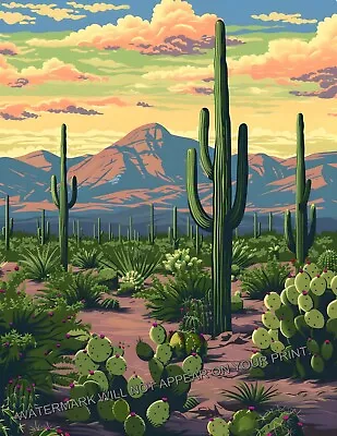 Saguaro National Park Tucson AZ Sonoran Desert Cactus Giclée Art Print 8.5X11 • $9.35