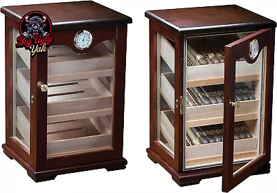 Milano Countertop Display Cigar Humidor With 4 Glass Sides & Angled Trays - Up T • $210.99