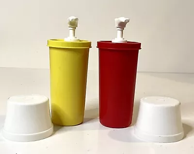 Vintage Tupperware Ketchup & Mustard Pump Dispensers W/Lids USA • $16.20