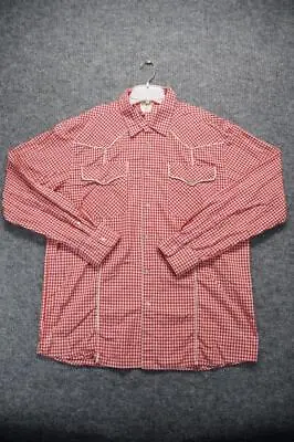 PJ Mark Pearl Snap Shirt Mens 2XL XXL Button Down Up Red White Check Western • $9.48