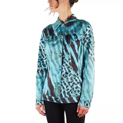 Versace Classic Vintage 90s Women Blue Animal Print Lightweight Jacket Size 48 • $250