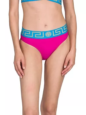 Versace Women's Greca Border Bikini Bottoms Cerise Teal Size 1 / US XS - Italy • $89.99