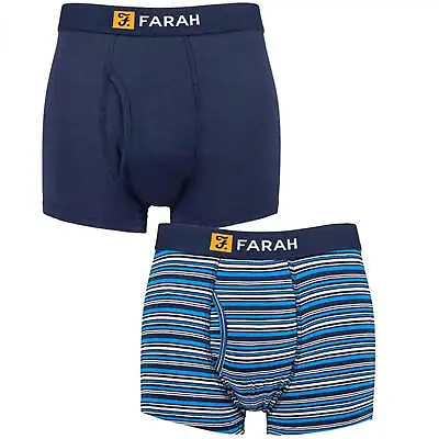 Farah Mens Boxers 2 Pack Bamboo Boxer Shorts Underwear Trunks Navy • £16.99
