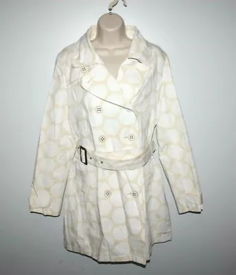 Merona Womens Polka Dots Belted Trench Coat Tan Ivory Cream Size Large Collar • $11.66