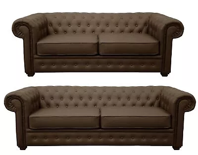 Chesterfield 3+2 Seater Sofa Set Venus Brown Faux Leather • £359