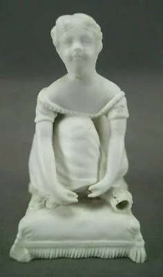 19th Century Bisque Parian Ware Good Night Girl Tying Shoes Figurine • $15