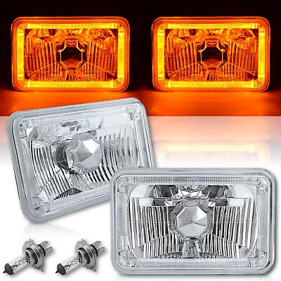 4X6 Amber LED Halo Angel Eye Halogen Headlight Headlamp Bulbs Crystal Clear Pair • $79.95