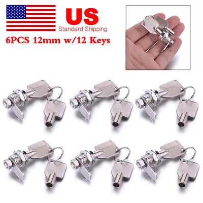 6PCS 12mm Cylinder Cam Key Locks Tool Box File Cabinet Desk Drawer W/12 Keys US • $17.09