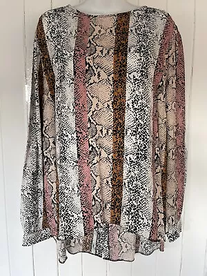 £6.99 • Buy George Uk Size 20 Pink White Snakeskin Blouse Top Button Back Smart