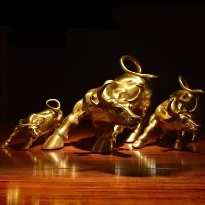 2024 Years Bull Statue Ox Brass Sculpture Wall Street Home Figurine Bulls NEW. • $23.33