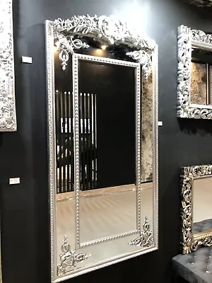 Extra Large Antique French Ornate Silver Floor Wall Leaner Mirror  180x93cm • £329