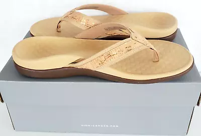 Vionic Womens 8 B/Med Tide Cork & Gold Metallic Arch Support Flip Flop Sandals • $39.99
