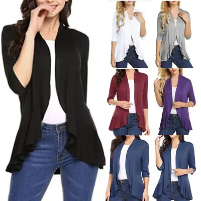 $13.24 • Buy Long Sleeve Cardigan Solid Open Front Shawl Knitting Wrap Top Blouse Women