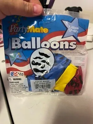 PartyMate Mustaches Wrap Pack Of 6 Multicolor 12  Latex Balloons New!!! • $2.75