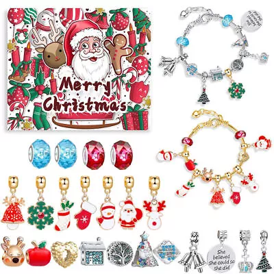 24 Grids Christmas Advent Calendar Blind Box DIY Charm Bracelet Kids Xmas Gift＊ • $19.56