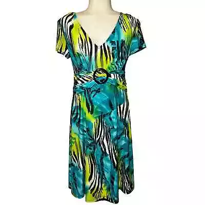 AA Studio AA Womens Teal & Blue Zebra Print Dress Size 4P  • $18