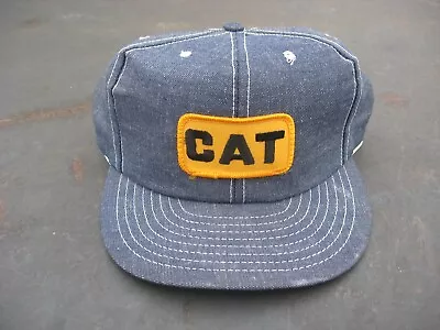 Vintage Cat Catapillar Patch Denim Snapback Truckers Hat Cap Usa Made 80's • $49.99