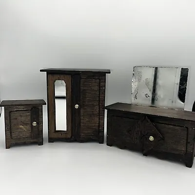 Vintage Wood Dollhouse Furniture Rustic Shack Aesthetic Bedroom Armoire Dresser • $19.99