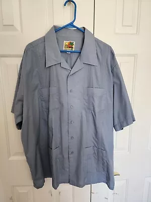 Genuine Haband Guayabera Four Pocket Short Sleeve Button Up Shirt Size 3XL Blue • $14.99