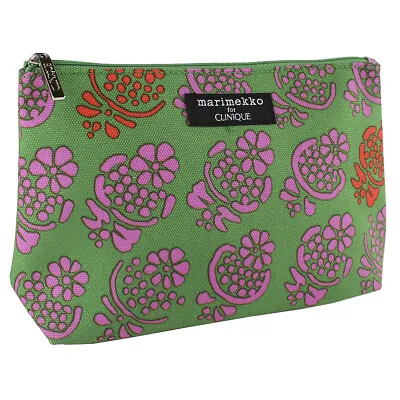 Clinique By Marimekko Green W/Pink & Red Flowers Cosmetic Makeup Travel Bag • $4.50