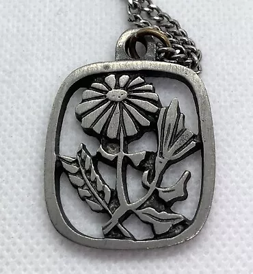 VTG Swedish Modernist Flower Pendant - Necklace -Pewter • $28