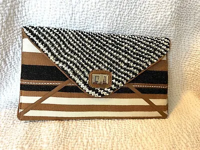 Ecote Urban Outfitters Envelope Clutch Bag Naturals Brown Black Stripe Boho Chic • $15.80