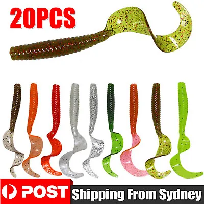 20pcs Soft Plastic Bream Fishing Lures Curly Tackle Bass Cod Tail Lure Bream AUS • $6.99