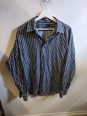 Polo Ralph Lauren Shirt Mens Large Grey Striped Fine Two-Ply 100s Cotton • $25