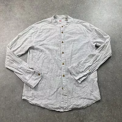 Levi’s Mandarin Collared Grandad Shirt White Blue Striped Men’s S • $24.89