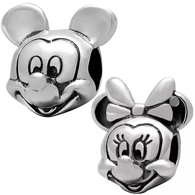 Silver Plated Mickey & Minnie Mouse Beads For Charm Bracelets/Necklaces-Set Of 2 • $6