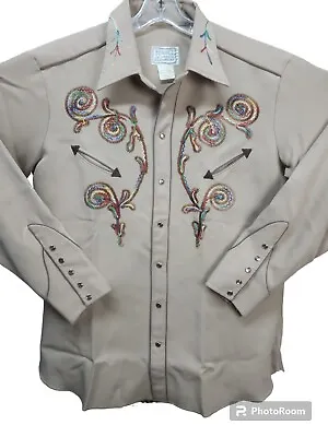 1950's H BAR C California Ranchwear Laguna Embroidered Western Shirt Size 17 VTG • $349.99
