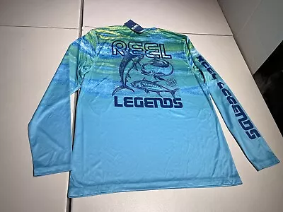 Reel Legends Shirt Men's Medium Mahi Skin Bachelor Button Fishing Print Poly • $21