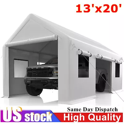 13'x20' Heavy Duty Carport Steel Canopy Tent Garage Shed With Sidewall & Doors W • $318.66