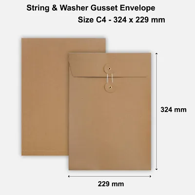 C4 Size Quality String And Washer Envelopes Button Tie Brown Manilla Cheap • £7.99