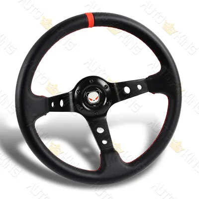 350mm 4  Deep Dish 6-hole Black Pvc Leather Red Stitches Racing Steering Wheel • $40.85