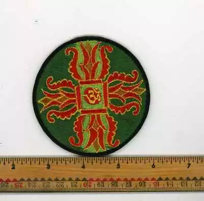 Hand Embroidered Rasta Double Dorje & Yellow Om Patch Fair Trade Nepal 3  Round • $8.75