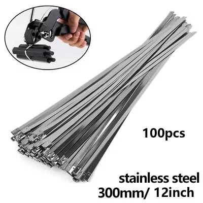 100 PCS 304 Stainless Steel 12  Exhaust Wrap Coated Metal Locking Cable Zip Ties • $10.99