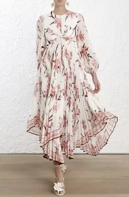 Zimmermann Corsage Orchid Print Pleated Midi Dress Size 2 • $600