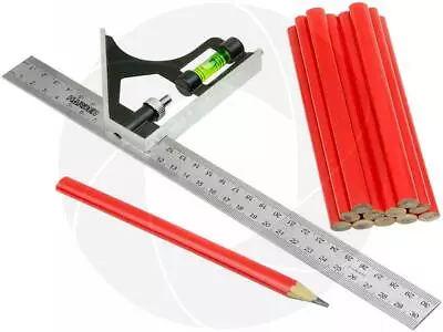 Stainless Steel Metric Combination Square Vial Ruler Pack 12pc Carpenter Pencils • $16.93