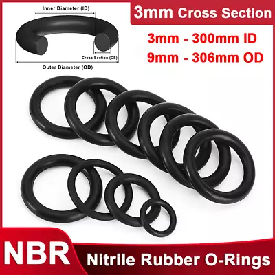 3mm Cross Section Metric Nitrile Rubber O Ring NBR 3mm-300mm ID Oring Oil Seals • $3.07