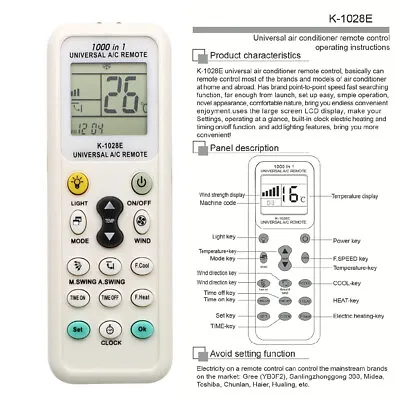 New 1000in 1 Universal Remote Control K-1028E AC Digital LCD For Air Conditioner • $8.03