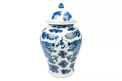 $159.99 • Buy Blue And White Porcelain Dragon Motif Temple Jar 15 