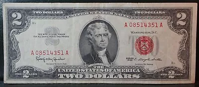 1963 XF RED SEAL TWO DOLLAR UNITED STATES NOTE 2 Dollar Bill A08514351A • $8.55