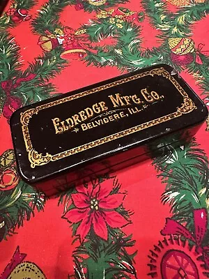 Vintage (1870) Black & Gold Painted Tin Eldrege Sewing Box W/ Tools-rare-1 Owner • $50