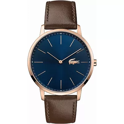 Lacoste 2011018 Men's Slim Brown Leather Strap Gold Case Dark Blue Dial Watch • £54.99