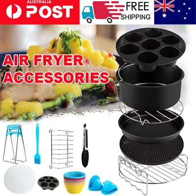 8 In Air Fryer Accessories Frying Cage Dish Baking Pan Rack Pizza Tray Pot Glove • $26.69